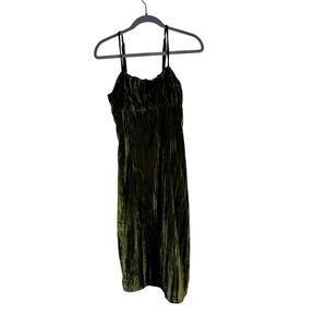 Cider Olive Green Crushed Velvet Midi Slip Dress - Fairycore 90s Grunge - Small